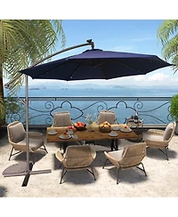 10 Ft Cantilever Patio Umbrella with Lights Offset Crank Large Outdoor Pool for Backyard Garden Deck Without Bas