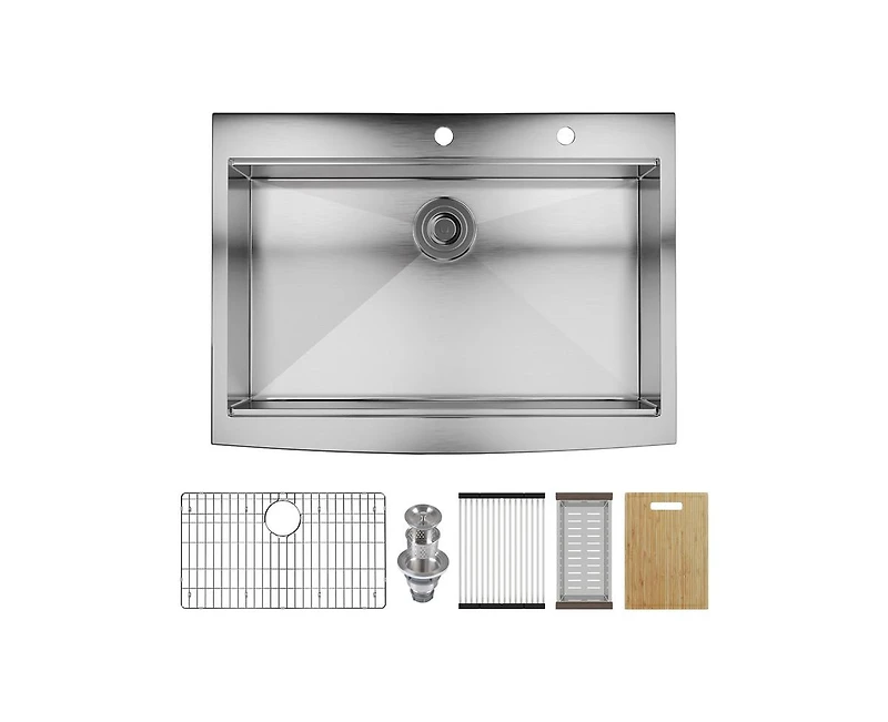 DeerValley 30" L x 22'' W Farmhouse Apron Single Bowl Stainless Steel Kitchen Sink with Accessories