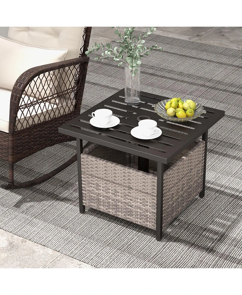 Outdoor Patio Rattan Wicker Steel Side Deck Table