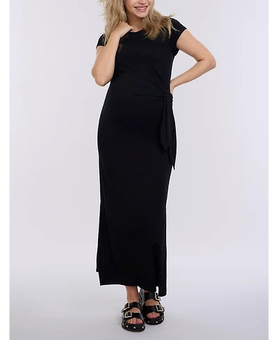 Motherhood Maternity Crew Neck Short Sleeve Side Tie Midi Dress 