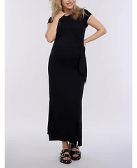 Motherhood Maternity Crew Neck Short Sleeve Side Tie Midi Dress