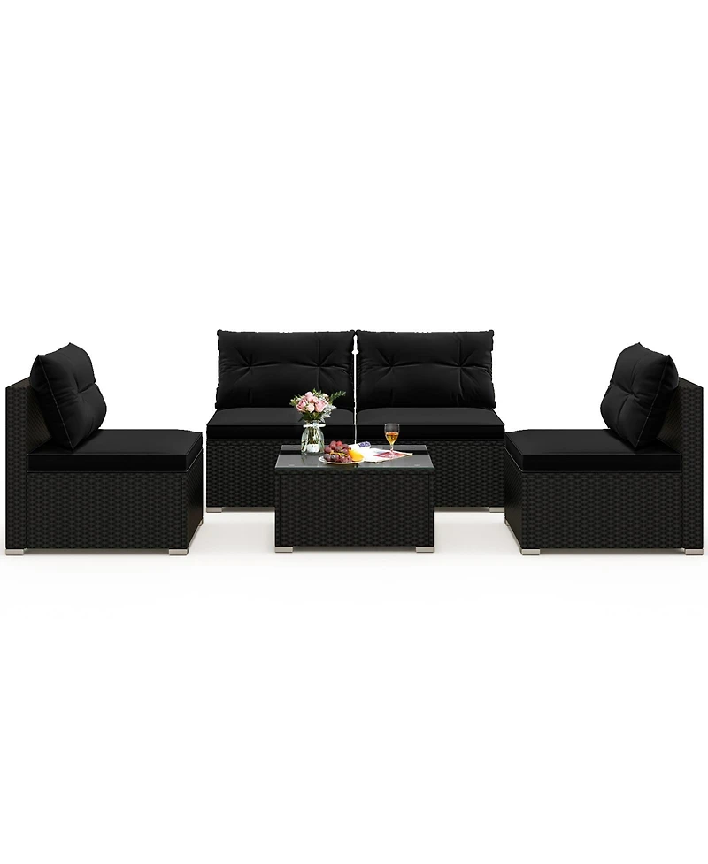 5-Piece Outdoor Patio Furniture Set with Cushions and Coffee Table Comfortable Seating for Garden or