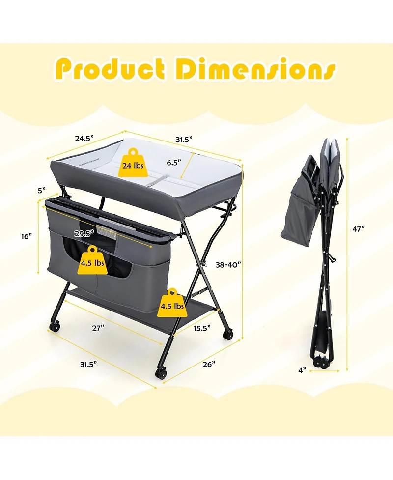 Gouun Portable Adjustable Height Newborn Nursery Organizer with wheel