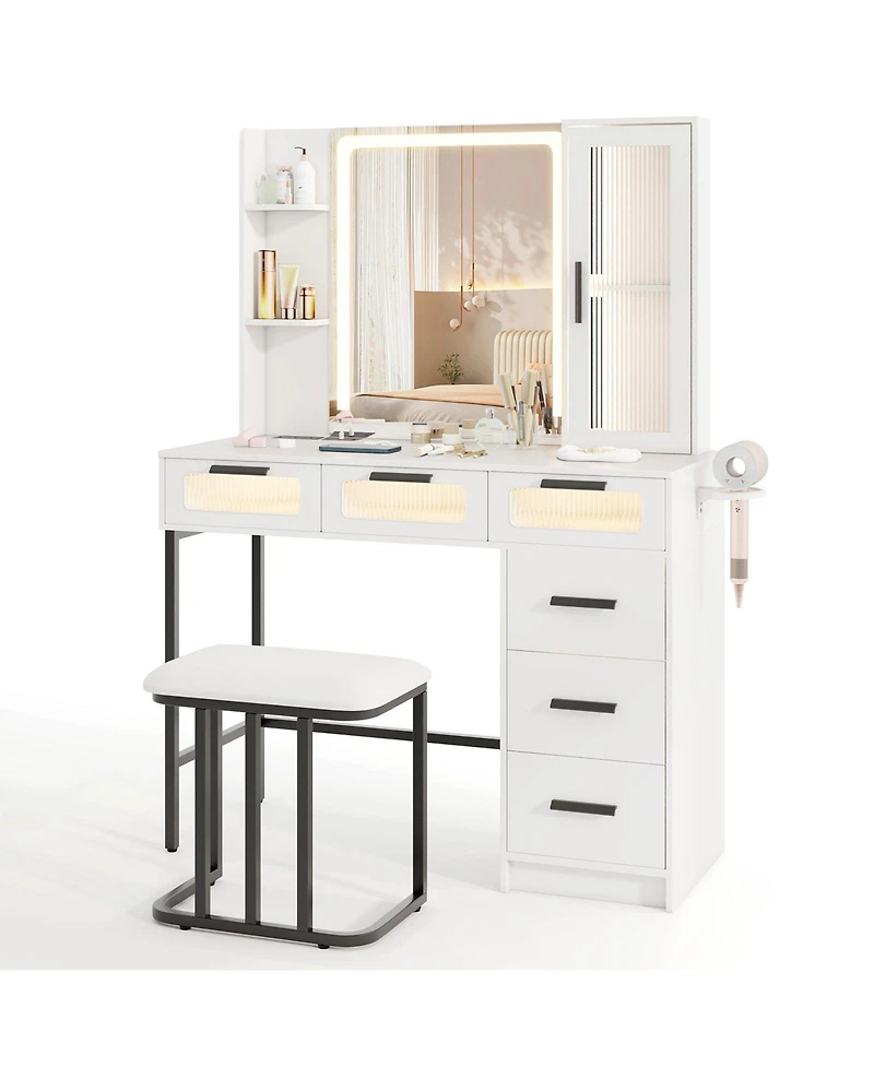 Makeup Vanity Desk with 3-Color Induction Led Lights and 6 Drawers