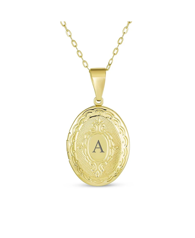 Bling Jewelry Antique Style Oval Locket Necklace Etched Leaf Scroll Gold Plated