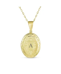 Bling Jewelry Antique Style Oval Locket Necklace Etched Leaf Scroll Gold Plated