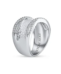 Bling Jewelry Modern Criss Cross Cz Accent Cocktail Statement Ring Brushed Matte Silver Tone Band