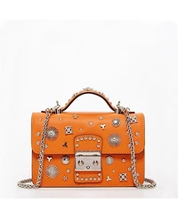 Susu Studded Small Leather Crossbody Bag Orange Purse Cute Handbag Women's Handbag with Top Handle