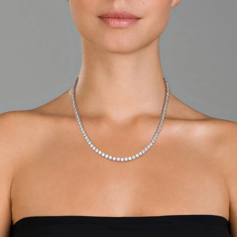 Sterling Silver with 6mm Clear Cubic Zirconia Tennis Necklace