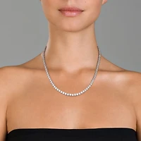 Sterling Silver with 6mm Clear Cubic Zirconia Tennis Necklace