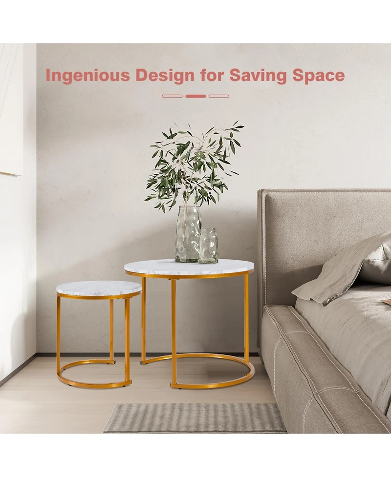 Modern Round Stacking Nesting Coffee Tables for Living Room (Set of 2)