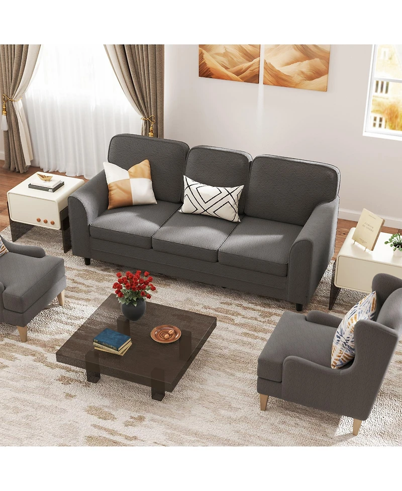 Upholstered Teddy 3-Seat Sofa with Comfy Back Pillows Cozy and Stylish for Living Room