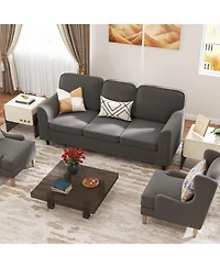 Upholstered Teddy 3-Seat Sofa with Comfy Back Pillows Cozy and Stylish for Living Room