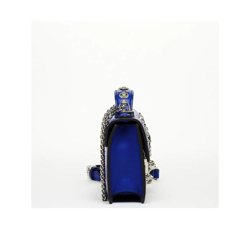 Susu Studded Cobalt Blue Leather Crossbody Bag Small Designer Women s Purse with Chain Strap and Top Handle