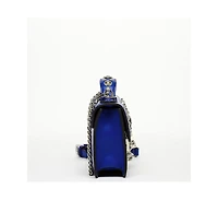 Susu Studded Cobalt Blue Leather Crossbody Bag Small Designer Women s Purse with Chain Strap and Top Handle