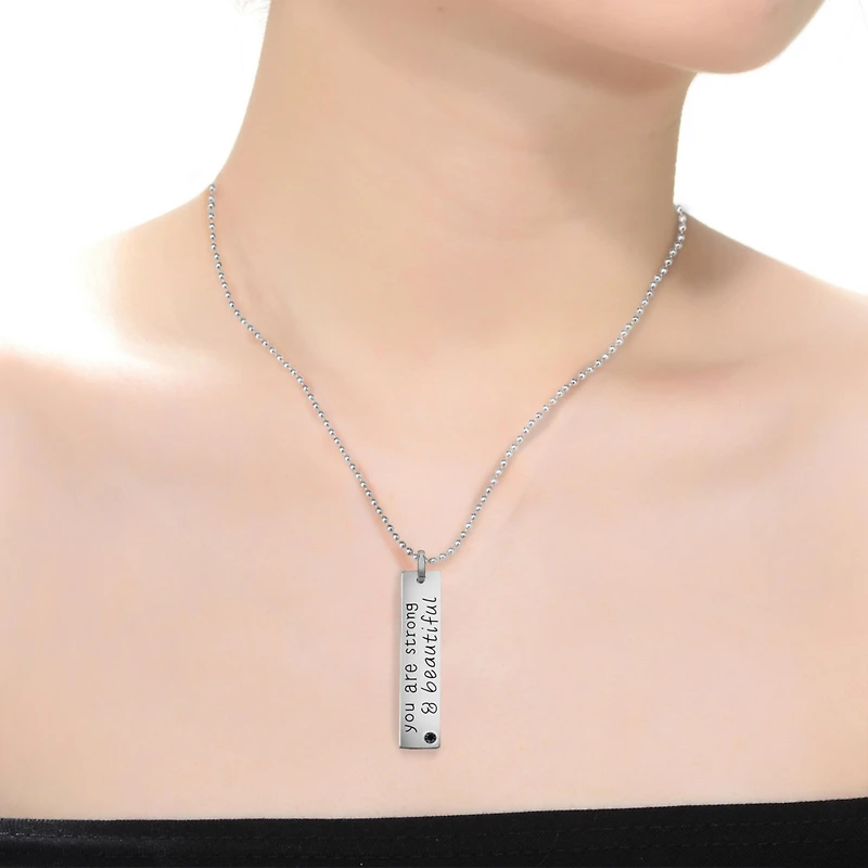 White Gold Plated "You are Strong & Beautiful" Pendant Necklace