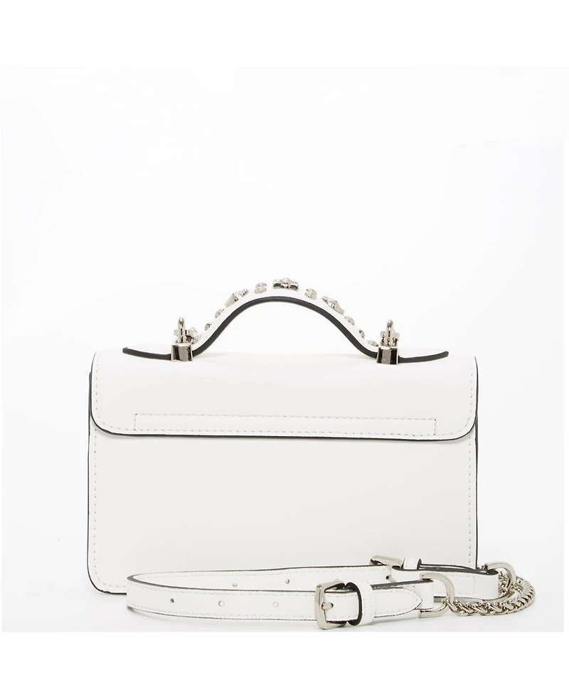 Susu White Leather Crossbody Bag Small Structured Women s Handbag with Top Handle and Embelishments