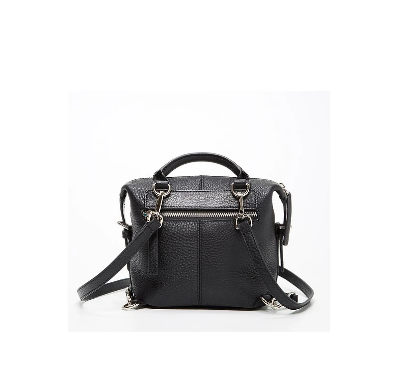 Susu Black Leather Backpack Purse for Women Convertible Crossbody Bag Medium Size Bag with Front and Back Pockets