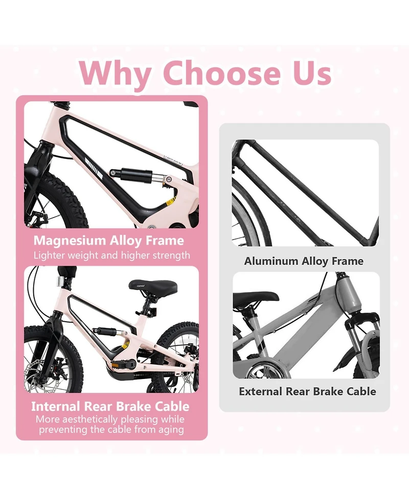 Kids Bike Adjustable with Shock Absorber and Bell Comfortable Safe Ride for Young Cyclists