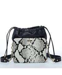 Susu Black Leather Bucket Bag Medium Size Purse with Snakeskin Print and Drawstring Design for Women