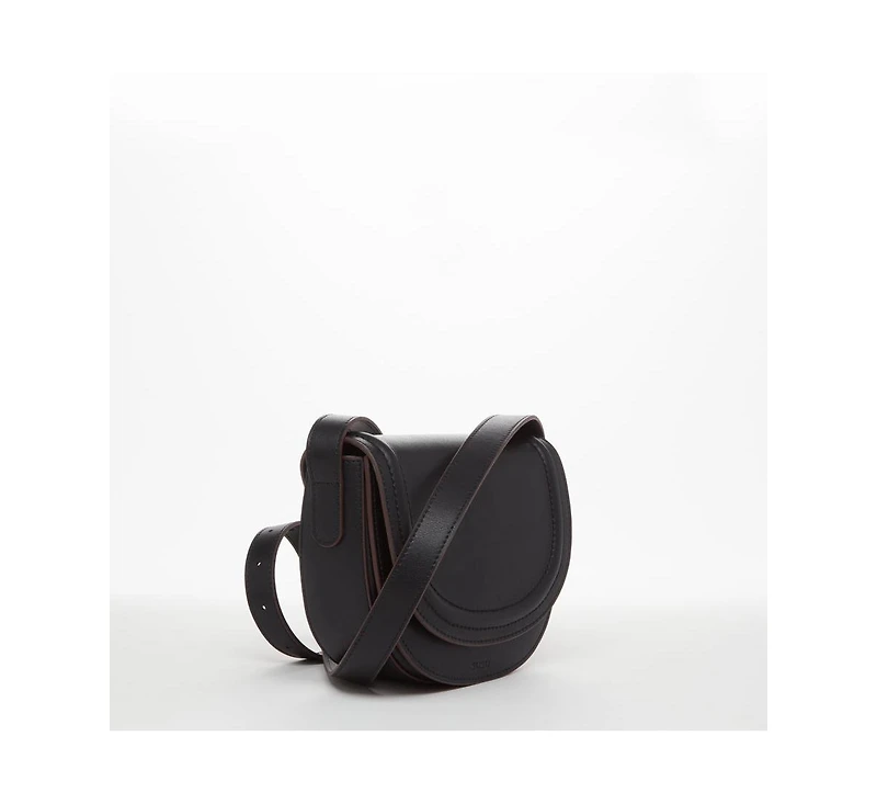 Susu Black Leather Saddle Bag Women s Crossbody Purse with Flap Closure and Adjustable Strap