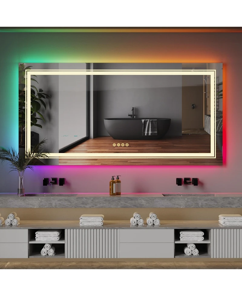 Luvodi 23.6x31.5 in Led Bathroom Wall Mirror Rgb Touch Anti Fog Multicolor Dimmable