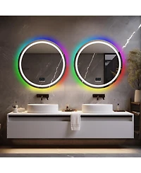 Luvodi 31.5 x 31.5'' Bluetooth Bathroom Wall Mirror Led Vanity Mirror W/ Date&Time