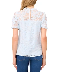 CeCe Women's Ruffle Neck Short Puff Sleeve Blouse