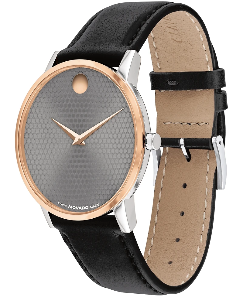 Movado Men's Museum Classic Swiss Quartz Black Calfskin Watch, 40mm