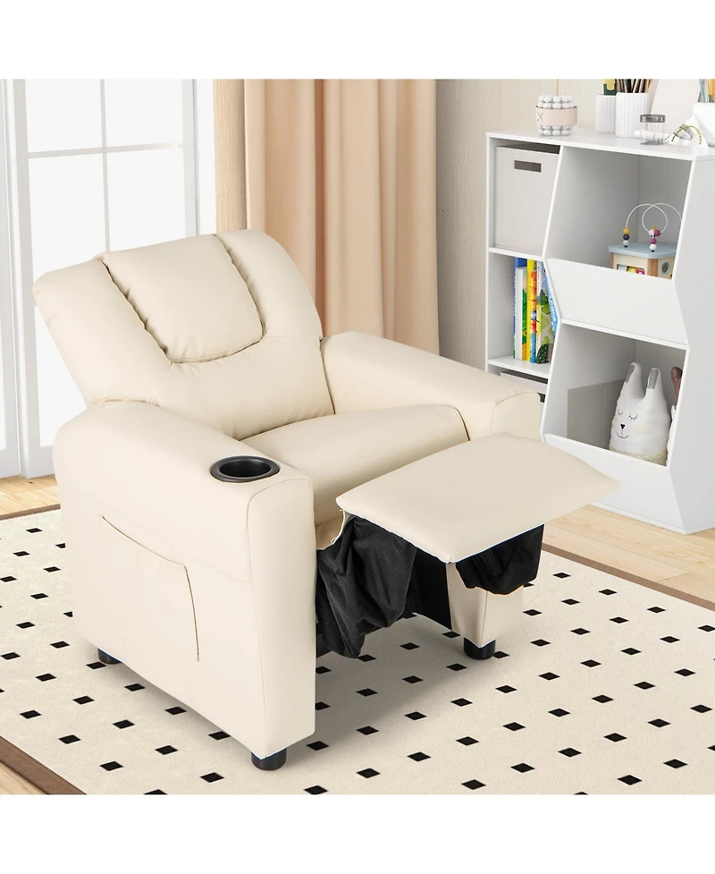 Kids Recliner Chair Push Back with Cup Holder and Side Pocket Comfortable Toddler Recliner for Relaxing
