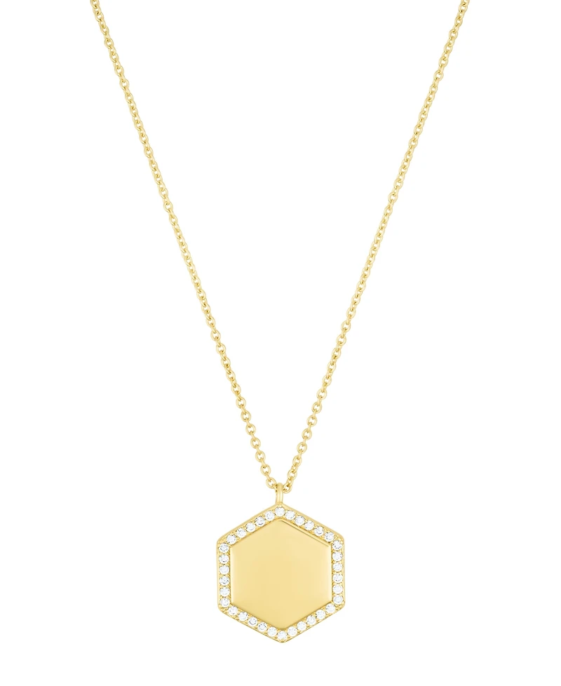 Adornia Gold Adjustable Cubic Zirconia Pave Hexagon Pendant Necklace