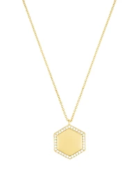 Adornia Gold Adjustable Cubic Zirconia Pave Hexagon Pendant Necklace