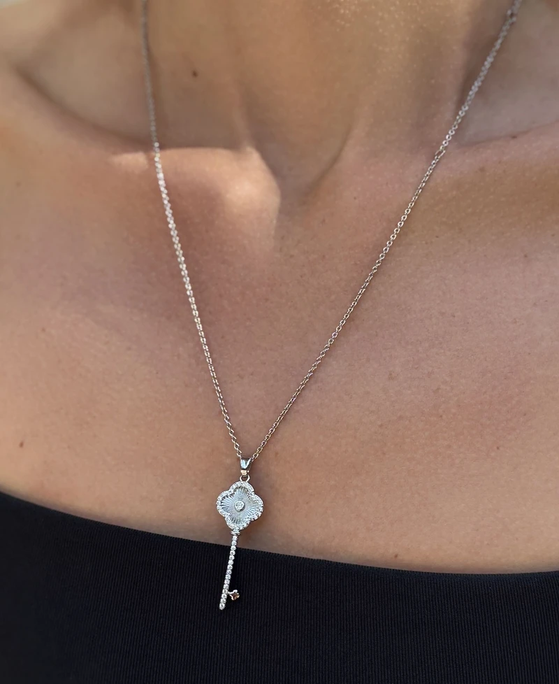 Adornia Adjustable Cubic Zirconia Pave Clover Key Pendant Necklace