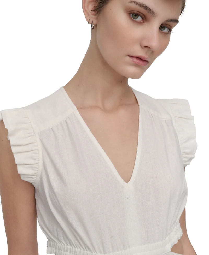 Dkny Jeans Women's Linen-Blend Tiered V-Neck Cutout Dress