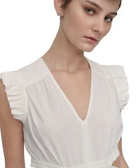 Dkny Jeans Women's Linen-Blend Tiered V-Neck Cutout Dress