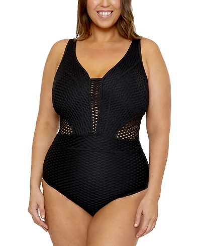 Becca Etc Plus Size Castaway Textured One-Piece Swimsuit