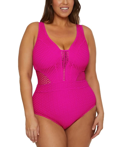 Becca Etc Plus Castaway Textured One-Piece Swimsuit