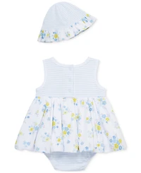 Little Me Baby Girls Cotton Garden Popover Bodysuit & Hat, 2 Piece Set