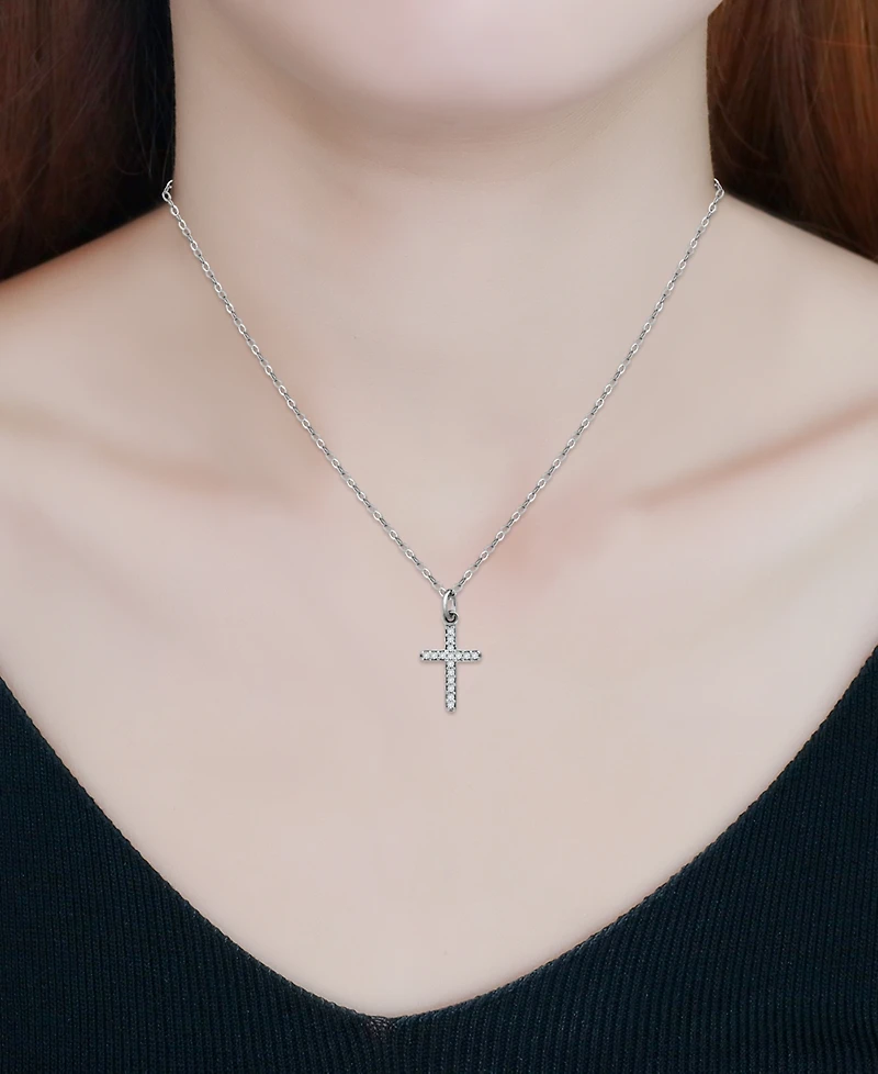 Giani Bernini Cubic Zirconia Cross Pendant Necklace, 16" + 2" extender, Exclusively at Macy's