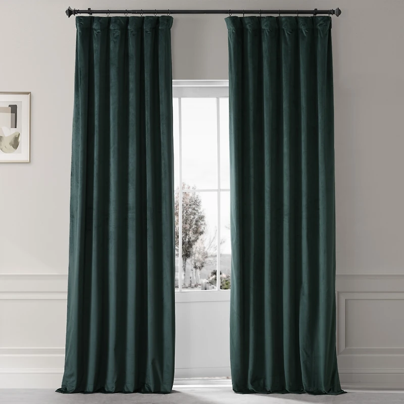 Half Price Drapes Spirit Green Signature Plush Velvet Hotel Blackout Curtain