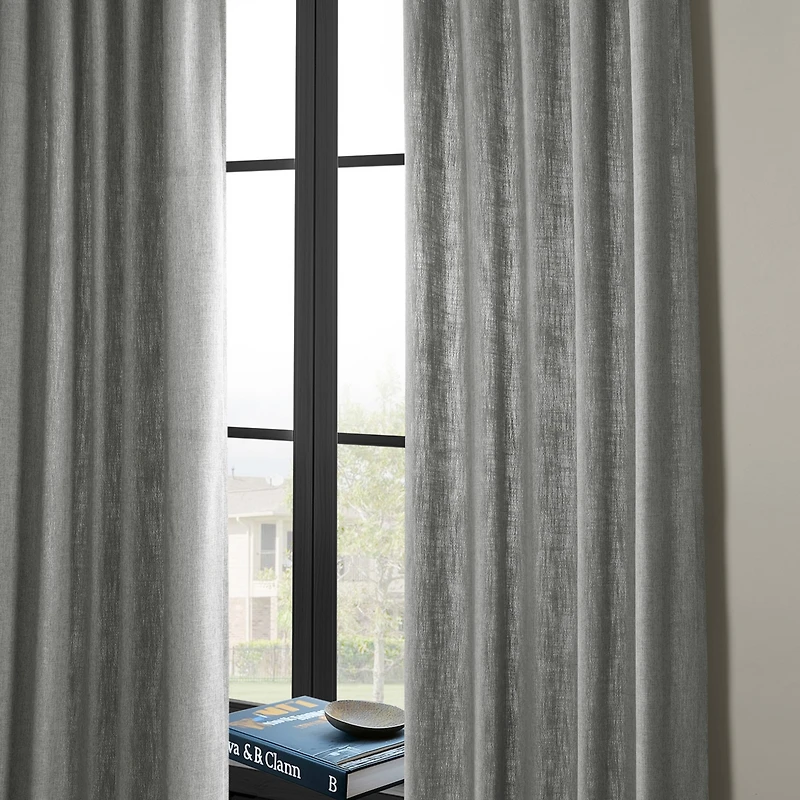 Half Price Drapes Light Grey Simply Faux Linen Light Filtering Curtain Pair (2 Panels