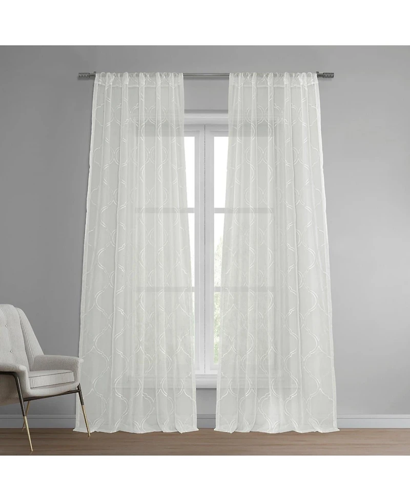 Half Price Drapes Florentina White Embroidered Geometric Sheer Curtain