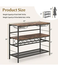 4-Tier Bar Table with Wine Rack and 4 Rows of Glass Holders for Home Bar Storage
