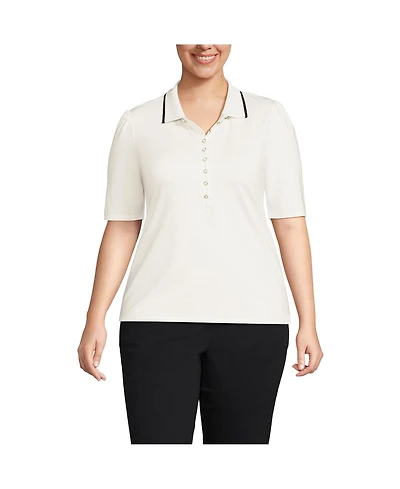 Lands' End Plus Elbow Sleeve Lightweight Jersey Embellished Polo