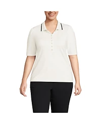 Lands' End Plus Elbow Sleeve Lightweight Jersey Embellished Polo