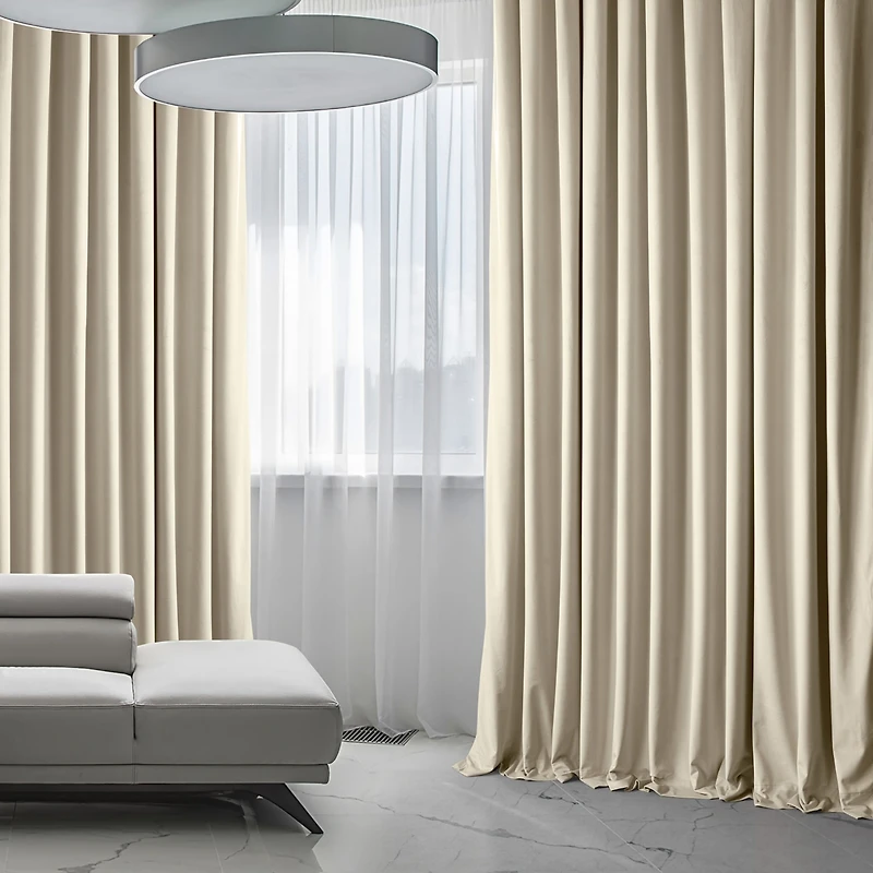 Half Price Drapes Angora Beige Extra Wide Signature Plush Velvet Hotel Blackout Curtain