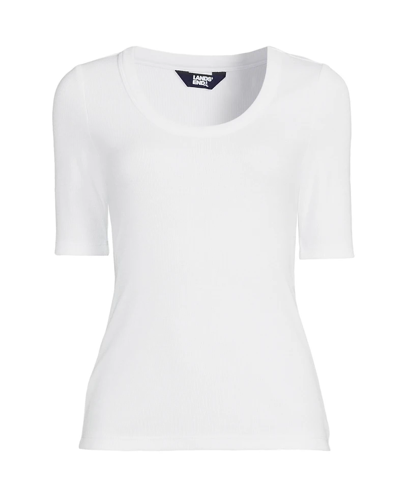 Lands' End Plus Drapey Rib Fitted Elbow Sleeve Scoop Neck Tee