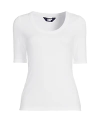 Lands' End Plus Drapey Rib Fitted Elbow Sleeve Scoop Neck Tee