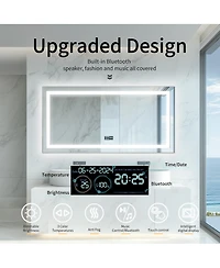 Luvodi 39.37 x 23.62 In Rectangle Led Lighted Bathroom Mirror Bluetooth Speaker Dimming Vanity Mirror