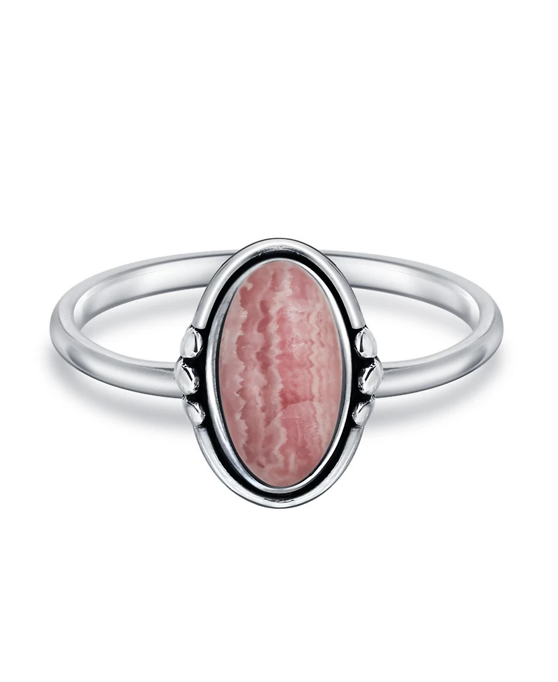 Bling Jewelry Western Boho Delicate Bezel Set Oval Cabochon Natural Stone Ring 1MM Thin Band Sterling Silver